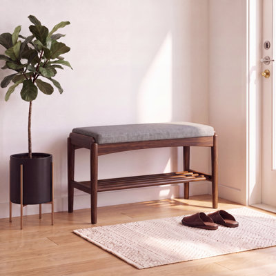 Banc à chaussures rembourré en chêne massif