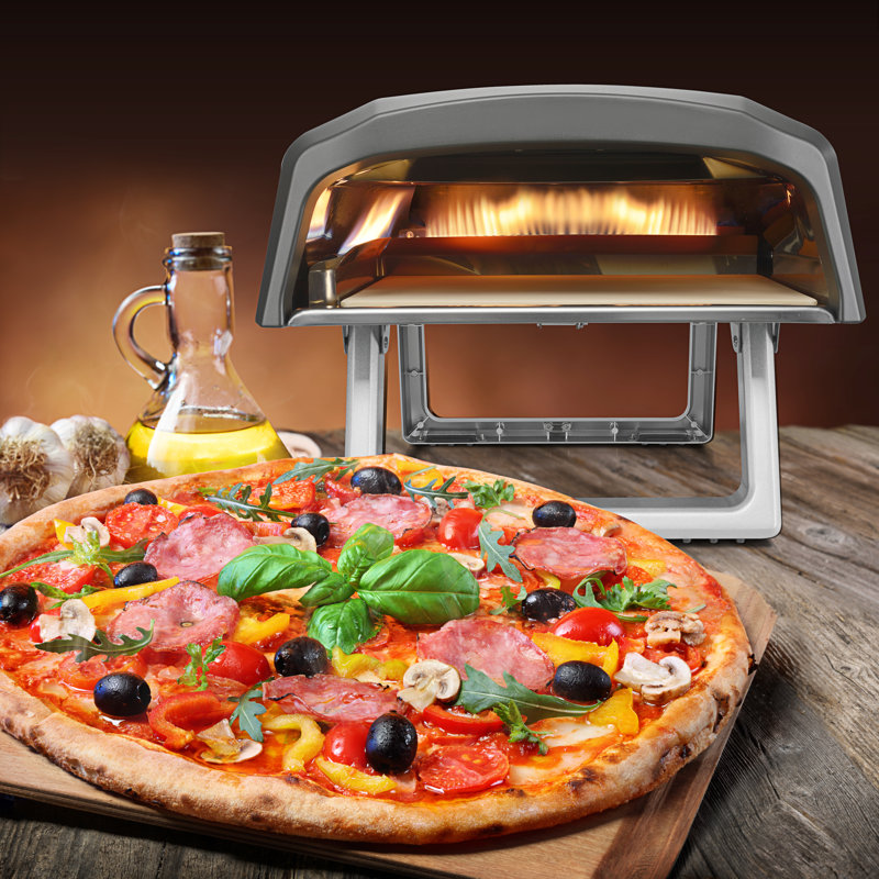 NutriChef Portable Black Gas Outdoor Pizza Oven with Stone