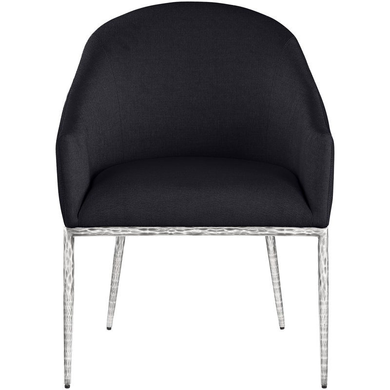 Chaise de salle à manger rembourrée Ferro, Tissu texturé en lin noir, Argent brossé