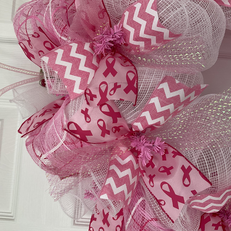 Breast Cancer Awareness Wreath with Butterfly