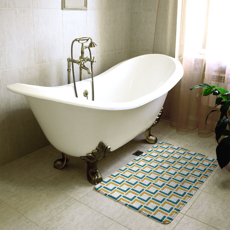 Tapis pour salle de bain Baltimore, l 17 po x L 24 po, White/Teal/Gold