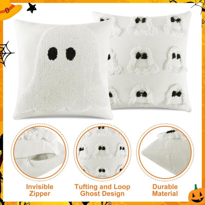 2 housses de coussin d'Halloween décorations d'Halloween 18 x 18 pouces fantôme housses de coussins décoratifs d'Halloween housse de coussin de vacances housse de canapé de ferme pour canapé-lit maison intérieur extérieur cadeau de fête