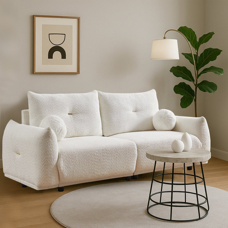 Lamb's Wool Sofa With End Table