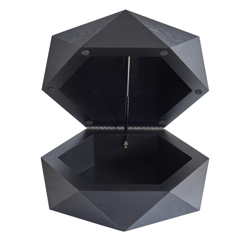 Table basse de 36,61 po de style rétro Polygon avec plateau rabattable pour un accès pratique, rangement caché, table basse cylindrique en placage de bois massif avec rangement pour le salon, la chambre à coucher et le bureau, noir