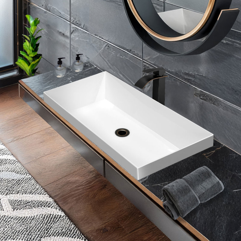Whitehaus 32" Rectangular Semi-Recessed Basin With Center Drain Location