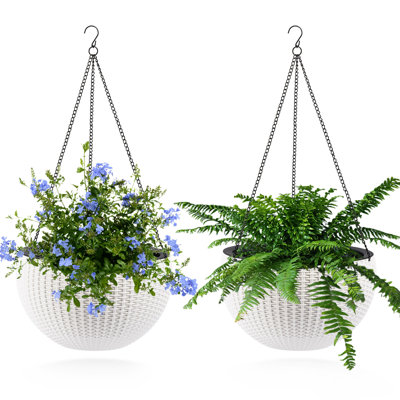13.4 Inch Self-watering Hanging Planter White Pack Of 2 Root-rot With Water Level Indicator Large Capacity Dual For Indoor And Balcony Decoration Breathable Proof Innovative Guide Structure Smart