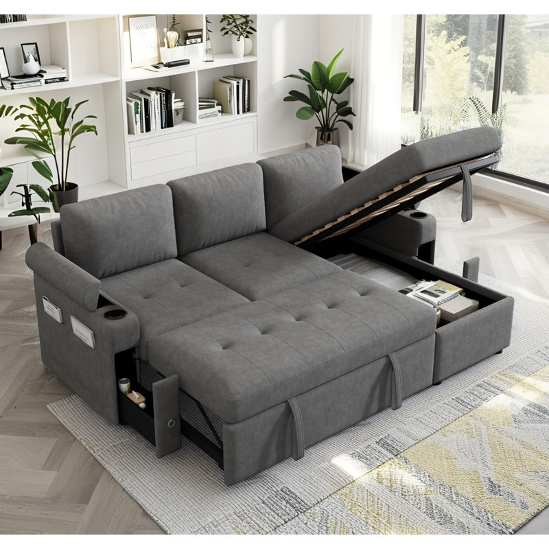 Canapé-lit en L 83,5 po avec rangement, Gris