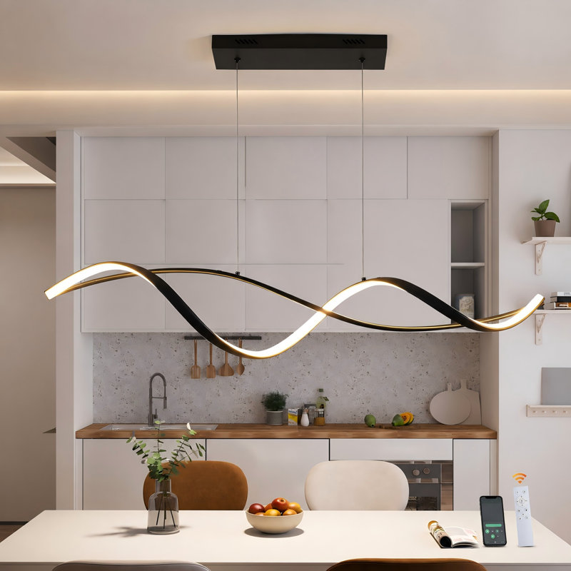 2 - Light Black LED Dimmable Kitchen Island Pendant with Remote & App Control