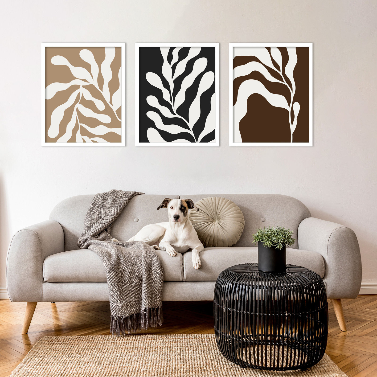 Erminia "Retro Matisse Botanical" 3-Piece Set, 56" W x 21" H, White