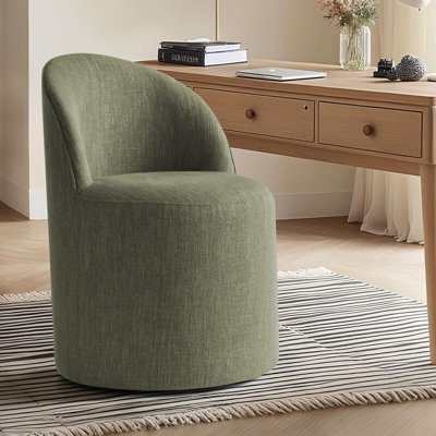 Upholstered Linen Swivel Desk Chair With Hidden Casters