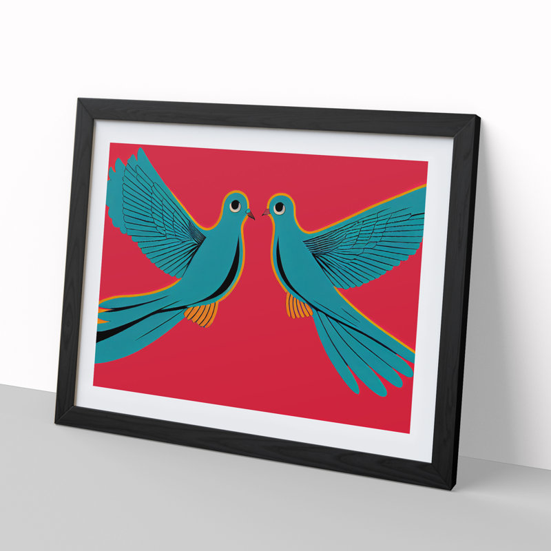 Artsy Dove Birds - Single Picture Frame Print, 46cm H x 64cm W, Black