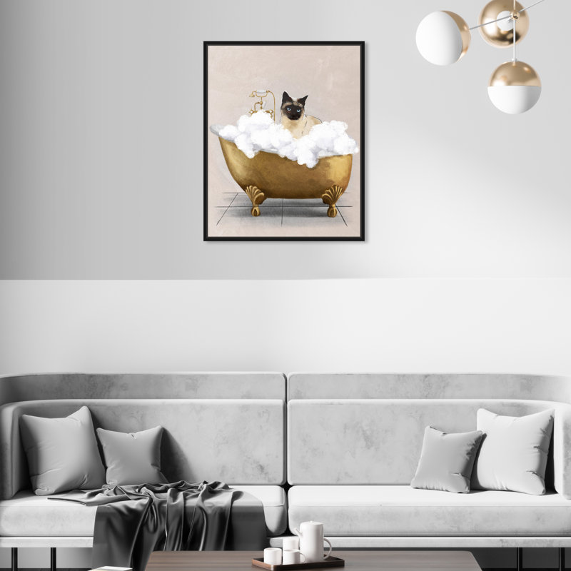 Chat de baignoire - peinture, Cadre noir, H 17 po x l 17 po