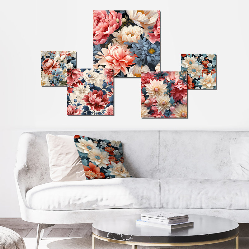 Pothier - Ensemble de 5 décorations murales florales
