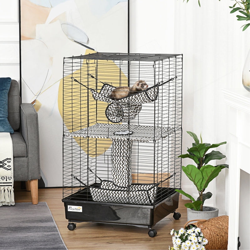 Cage à furet 42 "avec freins à roues, hamacs, noir