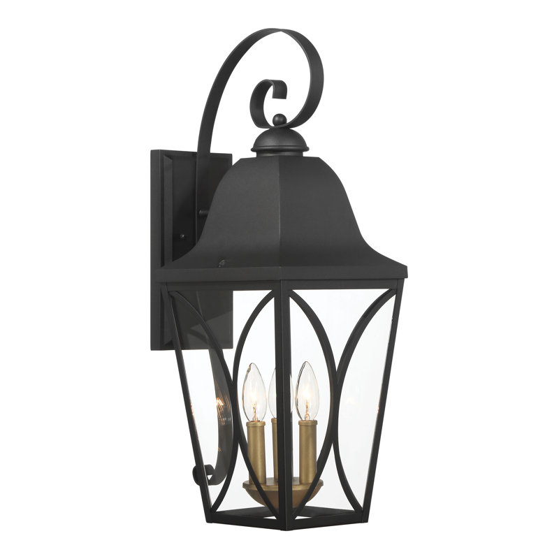 Minka Lavery Cardigan - 3 Light Outdoor Wall Mount In Sand Coal Black & Olden Brass Finish