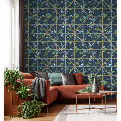 Trailing Floral Trellis Navy Non-Pasted Wallpaper