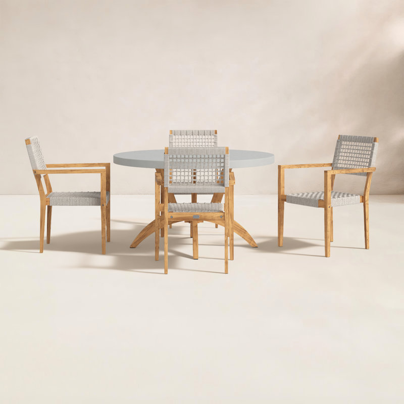 Justin 4 - Person Teak Wood Patio Dining Set with Round Table