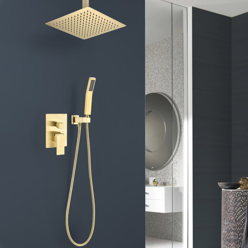 1 jet de 12 po Pomme de douche à fixation au plafond fixe et fixe avec 2,5 gallons par minute en or