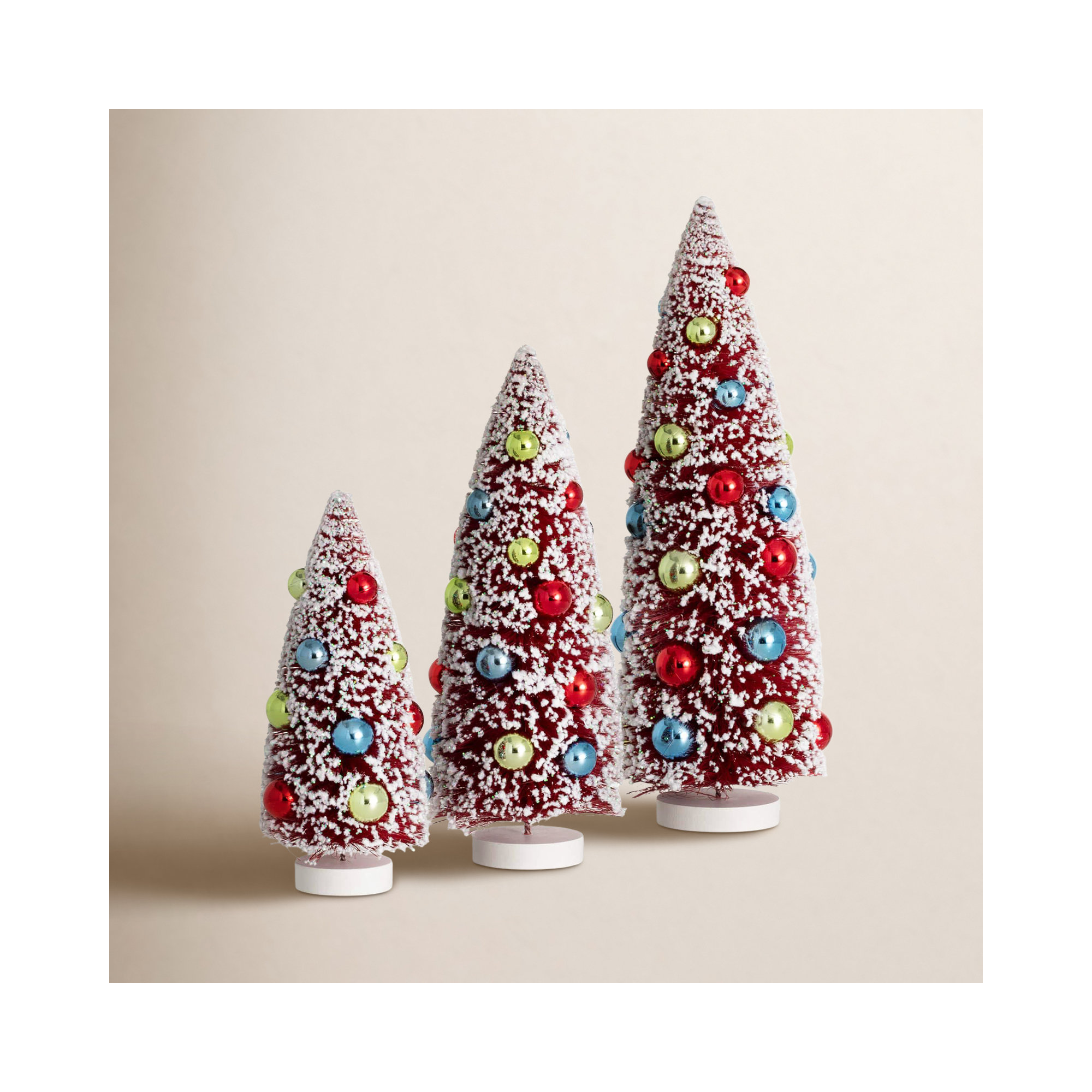 9", 12.5" & 15" Christmas Bottlebrush Ornament Tree Trio Set of 3, Multicolor