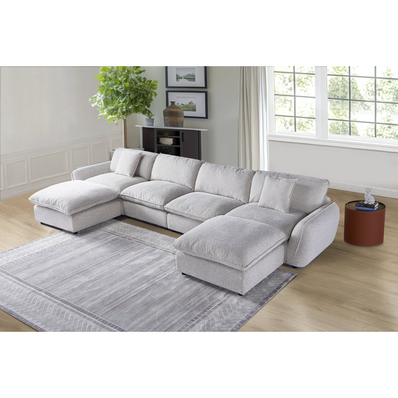 172"W Oversized 6 Piece U Shape Down Modular Cloud Sectional Sofa with Movable Ottomans & Wider Deeper Seat