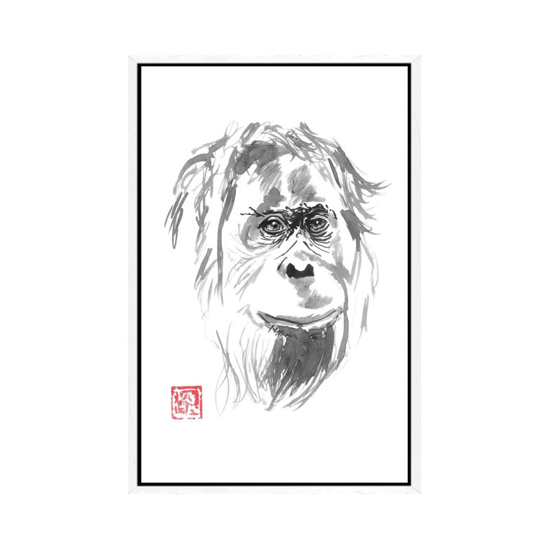 Orangutan Smile by Péchane - Painting on Canvas, 152.5 cm H x 101.5 cm W, White Framed