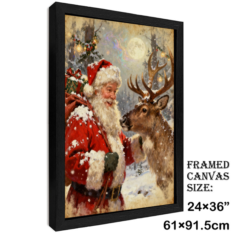 Père Noël rétro noir encadré avec art mural de style rétro, H 37 po x l 25 po