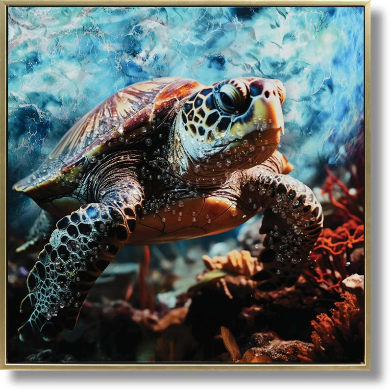 Art mural en toile Regal Azure Sea Turtle - 21 po x 21 po - cadre doré