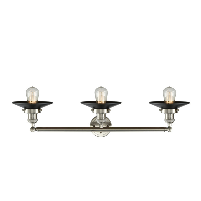 Éclairage pour meuble-lavabo à intensité variable à 3 lumières Krysia, Noir mat, Nickel satiné brossé