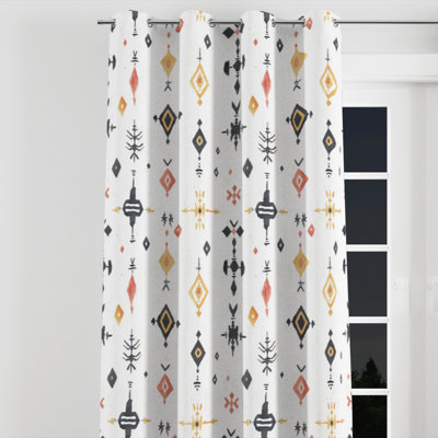 Boho Curtain panels - Blue Nomad Spirit Velvet Grommet Curtain - 1 Panel