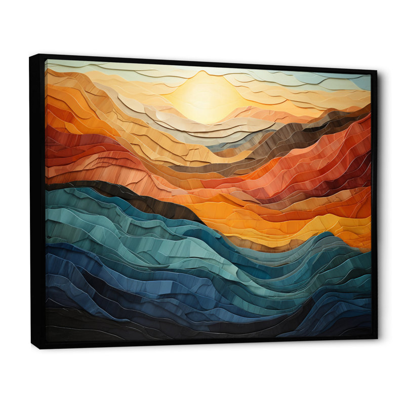 Paysage de montagnes corail bleu sarcelle audacieux - art mural montagne - vallée de Bold, H 34 po x l 44 po, Noir