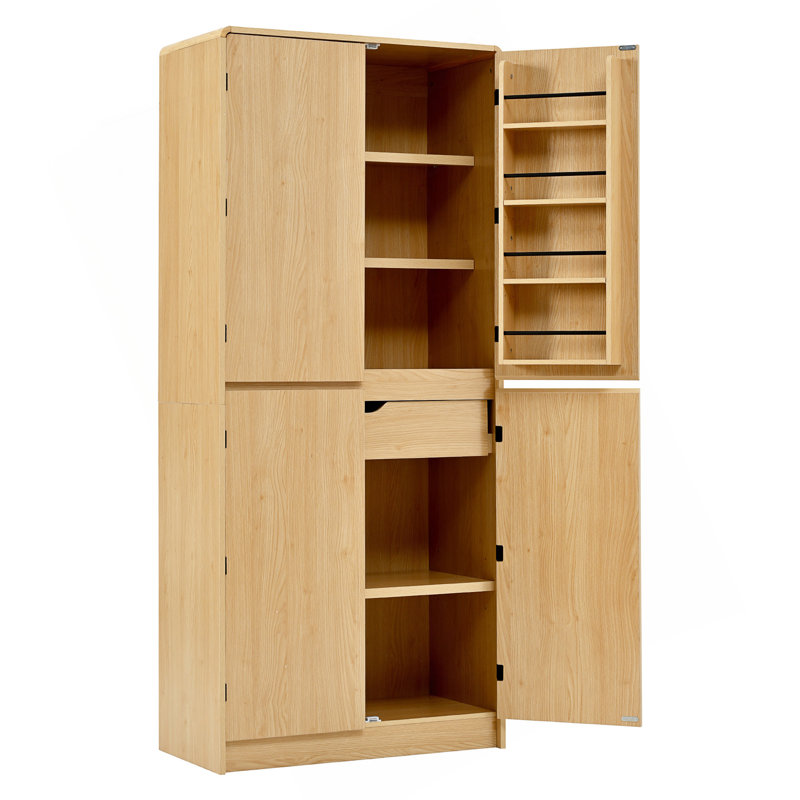 Grand garde-manger de style campagnard de 72 pouces avec design incurvé, tablettes réglables et tiroir caché, Naturel