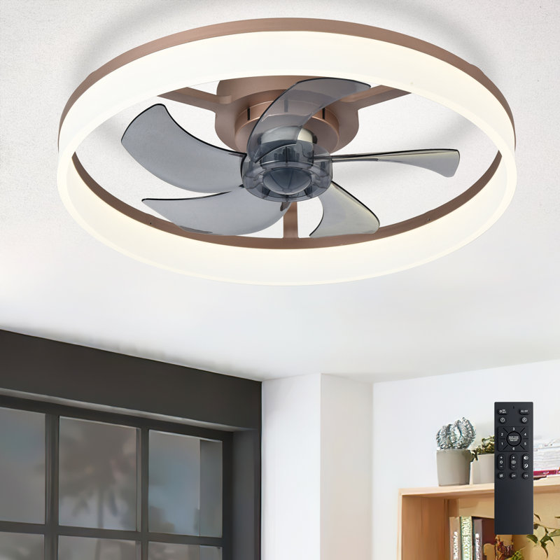 Ventilateur de plafond encastré brun 20 po avec lumière, profil bas, application et télécommande, moteur à courant continu silencieux à 6 vitesses, DEL à intensité variable pour la chambre à coucher