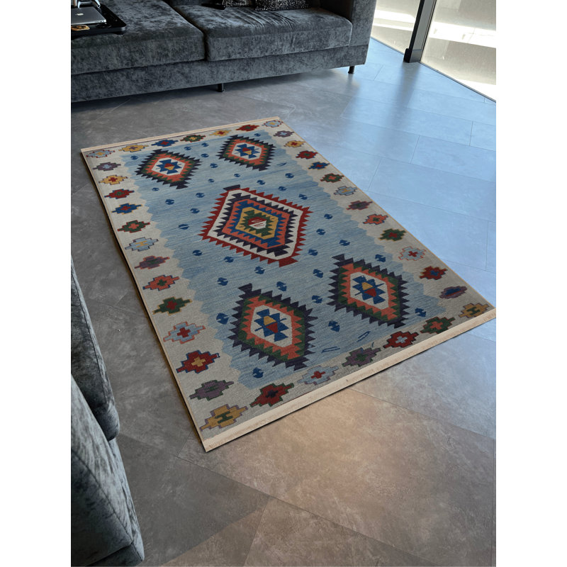 Tapis décoratif multicolore à motif frangé rétro, Rectangle 3 pi 3 po x 6 pi 7 po