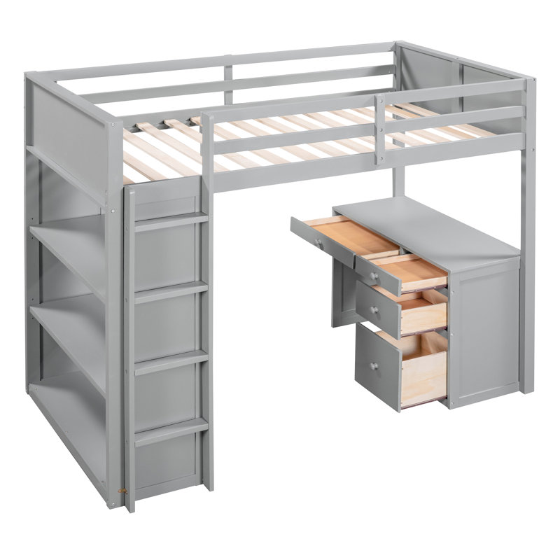 Lit mezzanine simple gris - solution peu encombrante avec 3 tablettes pour l'organisation avec meubles de chambre à coucher élégants et pratiques