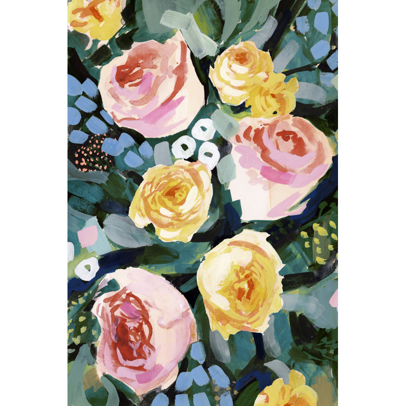 Flower Jumble II by Victoria Borges - Painting, 30cm H x 20cm W, Black Floater Framed