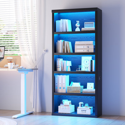 180cm H 5 Tier Freestanding Bookcase with 3-Colour Motion Sensor LED Lights