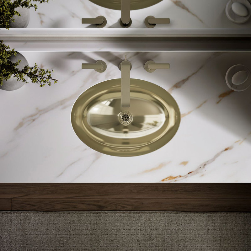 Rhythm Metal Oval Undermount Bathroom Sink, Mirror French Gold