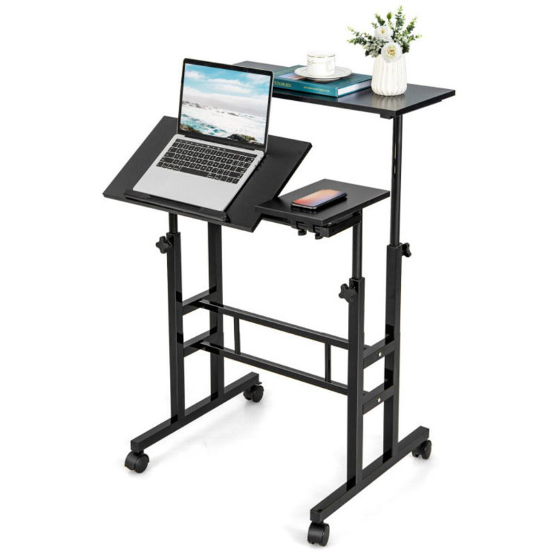 Bureau d'ordinateur mobile avec 2 bureaux inclinables