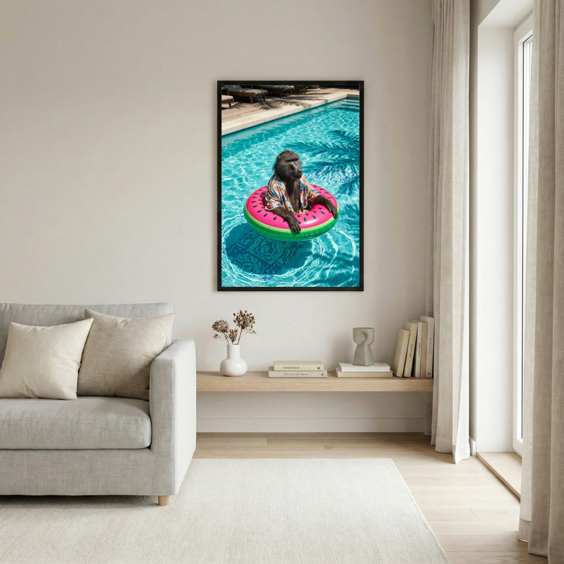 Art mural sur toile noir encadré pour le salon, la chambre à coucher, le bureau ou le vestibule - décoration murale décorative avec flotteur de singe