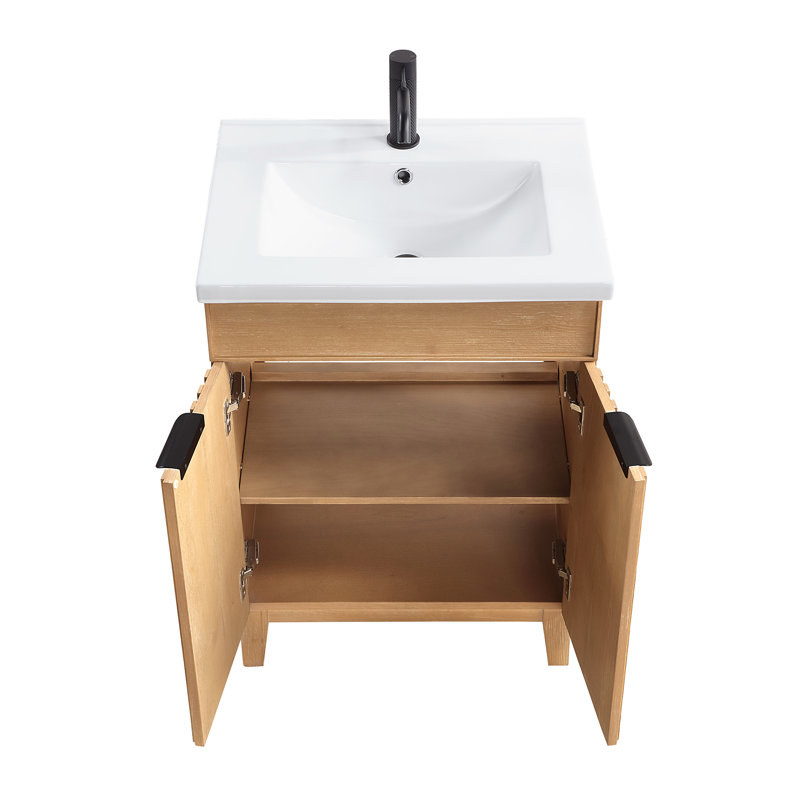 Ensemble de meuble-lavabo simple 24 po Dansfield, Bois de sapin brun, Noir mat
