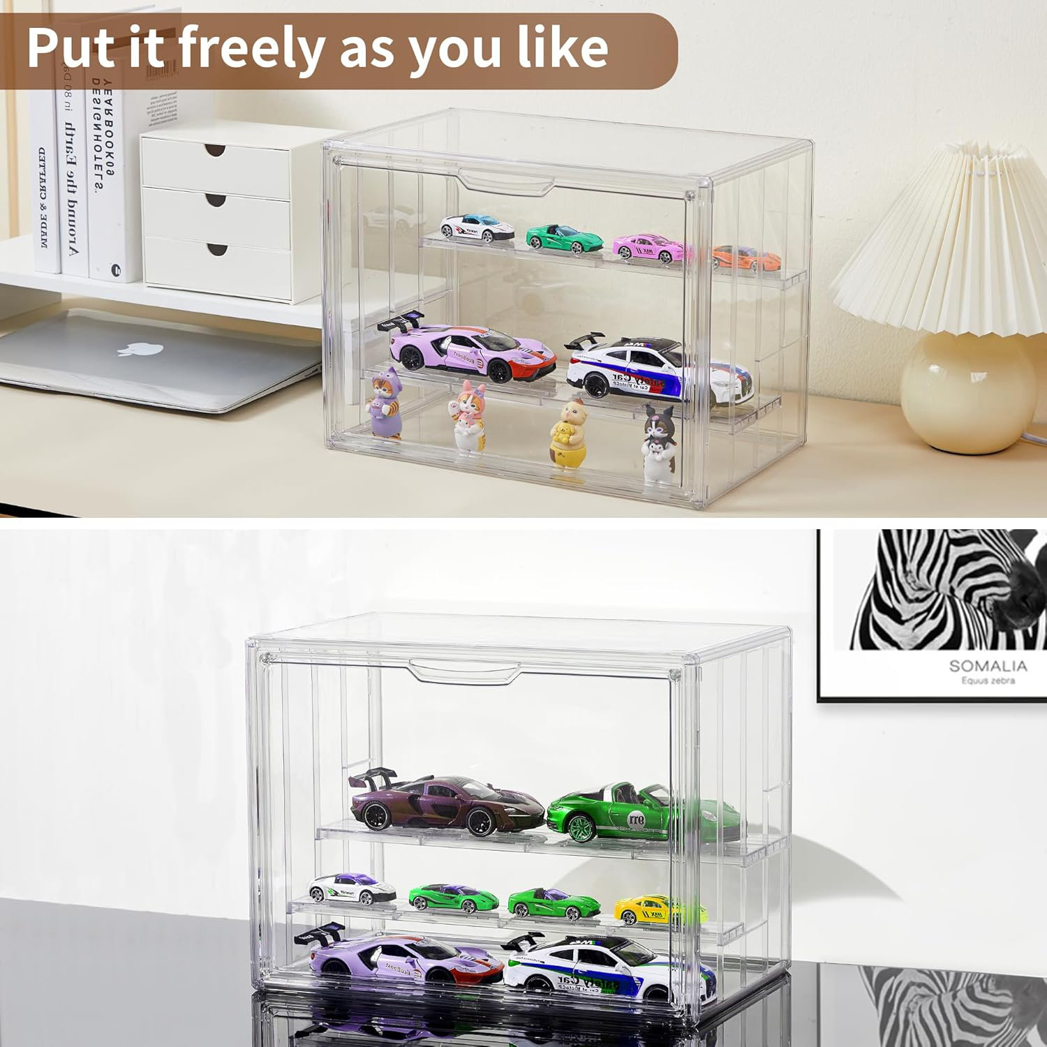 Vitrine à 3 niveaux en acrylique transparent - Étagère de rangement résistante à la poussière - Pour objets de collection, briques, jouets, figurines - Noir (25,5 x 15,5 x 13,7 cm