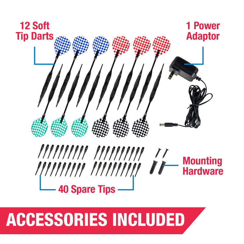 MD Sports Elmhurst Electronic Dartboard Cabinet with Digital Scorekeeping and Soft Tip Dart Set