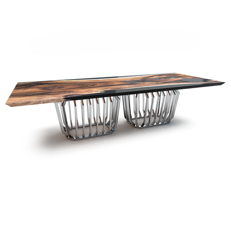 Kastalia Walnut Metal Base Dining Table, 72" L x 42" W