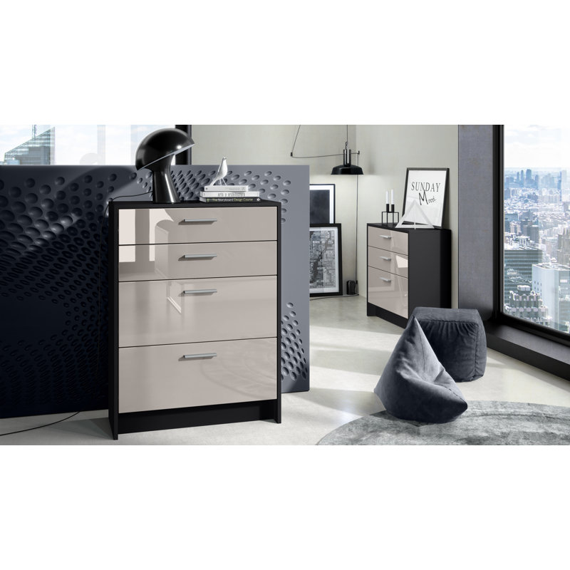 Mclawhorn 4 Drawer 76Cm W Chest Of Drawers, Black/Sand Grey