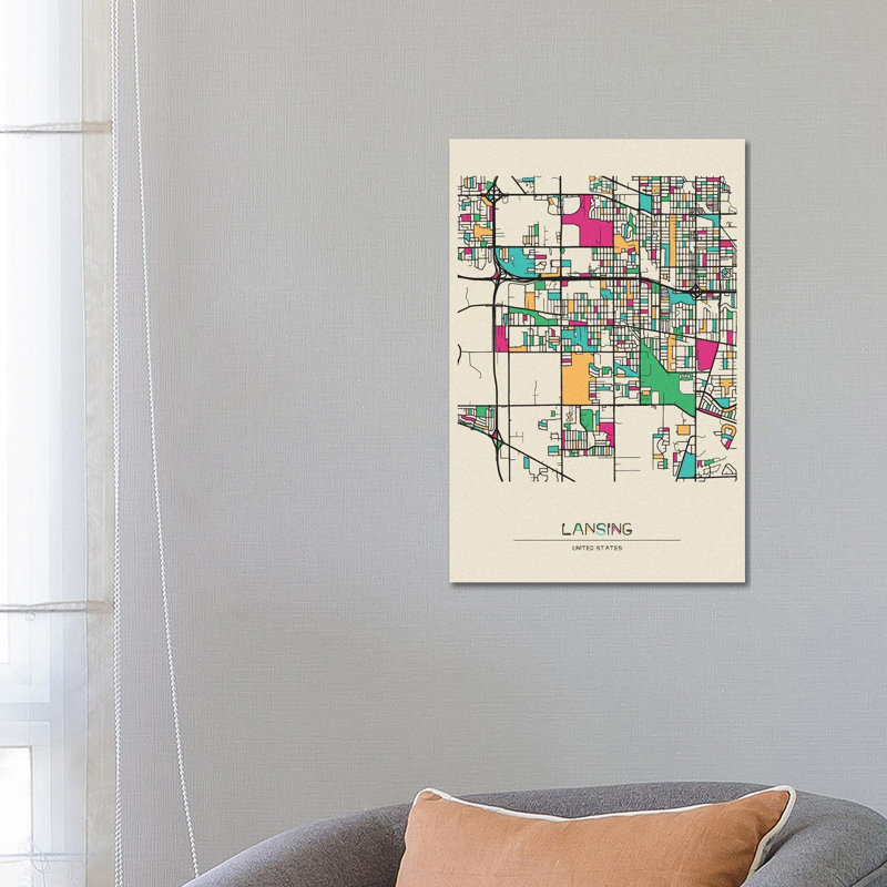 Lansing, Michigan Map by Ayse Deniz Akerman - Wrapped Canvas Print, 66.04 cm H x 45.72 cm W x 1.91 cm D