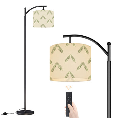 Arc Floor Lamp Leaves damask olive green Floor Lamps with Remote LED Lights Adjustable Lamp Shades Tall Standing Lamps for Reading Office Living Room