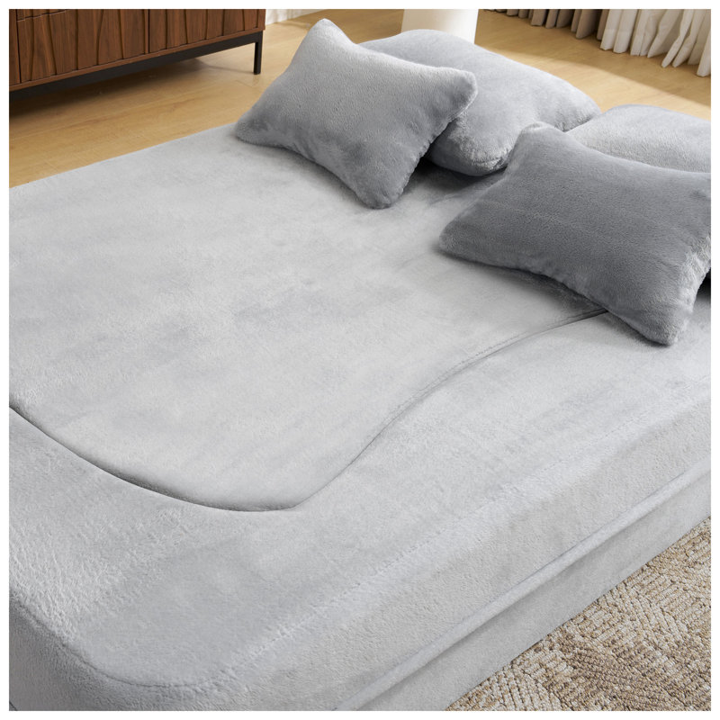 Canapé à plancher rabattable en tissu moelleux gris clair l 80 po x P 56 po x H 15 po FY Home