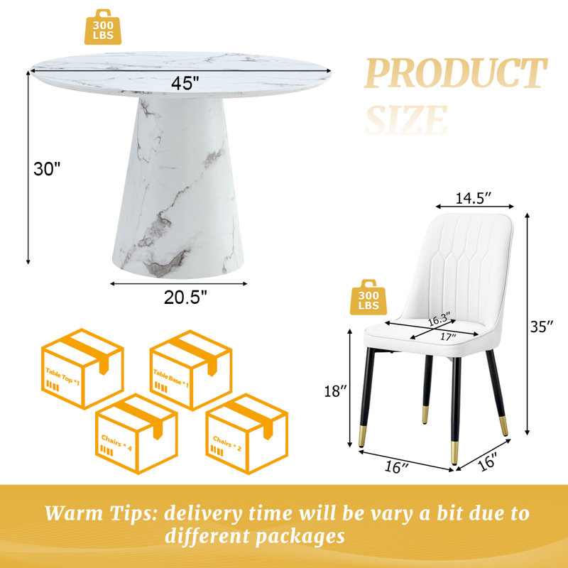 Nerita 4 - Person Pedestal Dining Set, White, 7