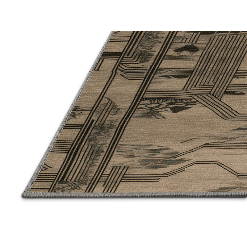 Machine Washable Art Deco Grey Area Rug, Rectangle 6' x 9'