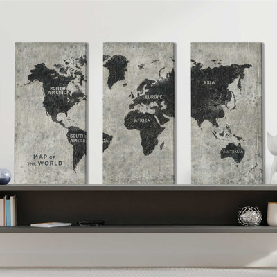 " Grunge World Map " 3 Piece Art Acrylic Painting